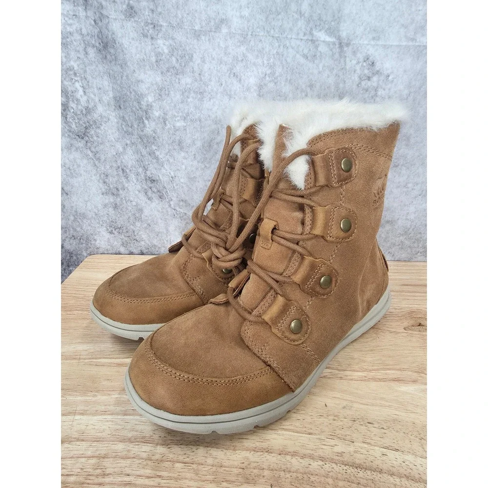 Sorel Ankle Boots Womens 7.5 Whitney Short Lace Waterproof Elk Brown Suede